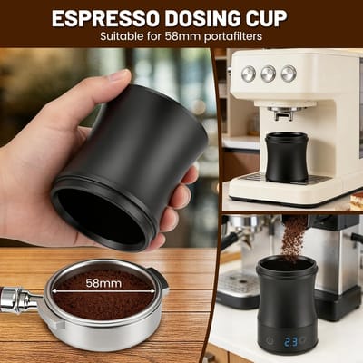 Koffieweegschaal espresso - 53 mm Doseer compatibel - Oplaadbare Digitale weegschaal - USB C - 0,1 g/500 g - Split design - Compact - Keukenweegschaal - Precisieweegschaal - Barista accessoire - Voor professionals en thuisgebruik - Zwart