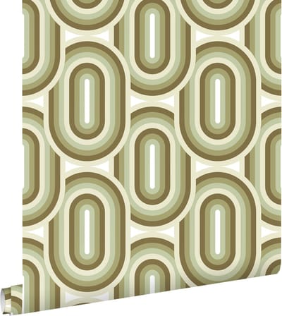 ESTAhome behang retro ornamenten olijfgroen - 53 cm x 10.05 m - 130984