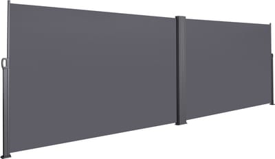 Uitschuifbaar zijzonnescherm voor balkon, tuin en terras, privacybescherming, windscherm, waterdicht, zonwering, 180 x 600 cm, grijs