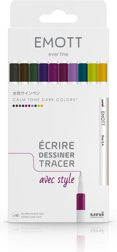 Uni Emott - Fineliner stiften - Donkere en rustgevende kleuren - set van 10 kleuren