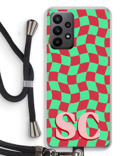 Gepersonaliseerd - Case Company® - Hoesje met koord geschikt voor Samsung Galaxy A23 hoesje met Koord - Grid Monogram - Telefoonhoesje met Zwart Koord - Bescherming aan alle Kanten en Over de Schermrand