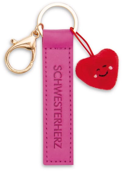 NICI sleutelhanger zusje hart imitatie leren band roze 10cm met hart