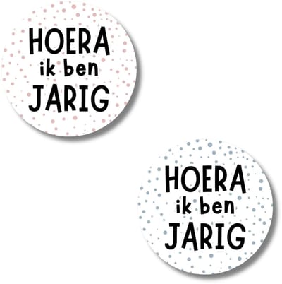 Hoera ik ben jarig stickers - Roze en blauwe confetti - 20 stuks - 4 cm