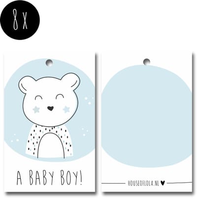 8x Label / Kaartje van karton / Cadeaulabels | A BABY BOY | 85 x 55 mm | babyshower / geboorte jongen / jongetje