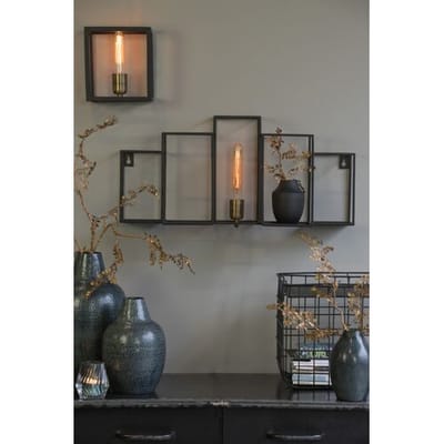 Light & Living Wandlamp Bally mat zwart ‒ rechthoekige metalen wandlamp 65×30 cm