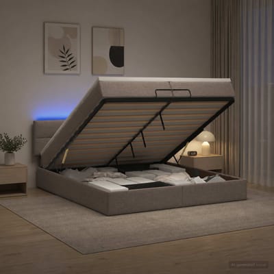 vidaXL - Ottomaanse - Bed - met - Matras - en - LED - Taupe - 200 - x - 200 - cm - Stof
