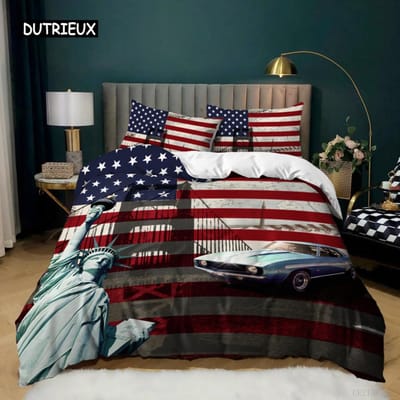 Nationale Vlag Dekbedovertrek Set King Size Creatieve Amerikaanse Vlag Beddengoed Set voor Tieners Volwassenen Microfiber Eenpersoons Tweepersoons Dekbedovertrek AU Double(180x210cm)