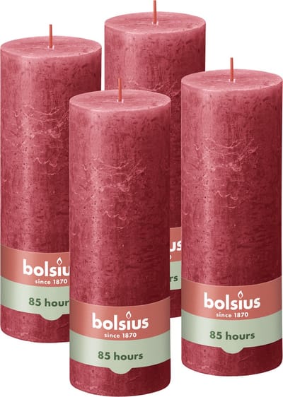 Bolsius - Rustieke Kaars - 4 Stuks - Rood - 19cm