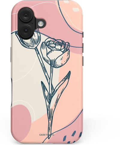Casetastic hoesje geschikt voor Apple iPhone 16 - MagSafe - Dubbellaagse bescherming - Sierlijke tulp - Fashion Case - Lichtroze Lichtgrijs Perzik Zand