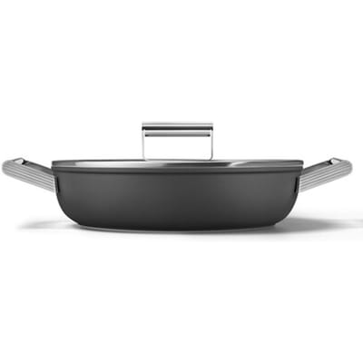 SMEG Diepe hapjespan met antiaanbaklaag Zwart Keukengerei, Cookware, Deep pan, Zwart, Jaren 50, Diameter: 28 cm