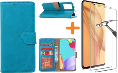 Hoesje Geschikt Voor Samsung Galaxy A52 hoesje bookcase Blauw - Hoesje Geschikt Voor Samsung Galaxy A52 5G hoesje wallet cover met Pasjeshouder - 2x Hoesje Geschikt Voor Samsung Galaxy A52 screenprotector