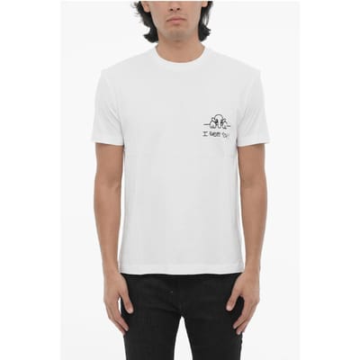 Katoenen slim fit I SEE YOU T-shirt met ronde hals in het wit