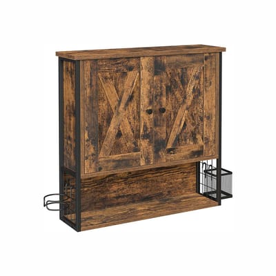 Badkamerkast wandkast opbergkast 60×16×60 cm bruin dubbel deurontwerp met verstelbare plank + föhnhouder + opbergmand eenvoudig en stijlvol ontwerp ruimtebesparende opbergruimte eenvoudig te monteren en schoon te maken geschikt voor badkamer