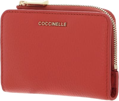 COCCINELLE Leren Portemonnee Metallic Soft Wallet Grained Leather Grenadine Red Lichtrood