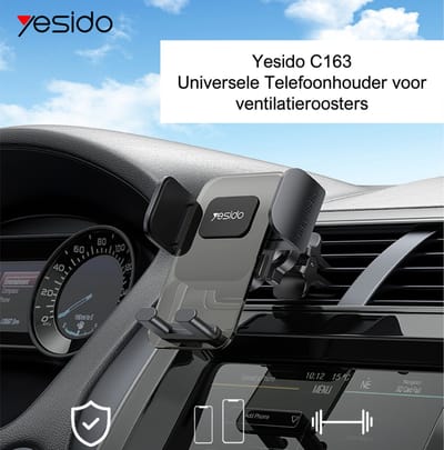 Yesido C163 Auto Ventilatie - Gsm houder auto - Stevige Clip met Haak - One Button Release - 360° Rotatie - voor 4-7 Inches Phones, Iphone, Sumsung, universeel.
