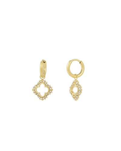 Minimalistische oorbellen | Klavertje met strass-steentjes | Lucky Diamond Earrings | Goudkleur RVS/Stainless Steel