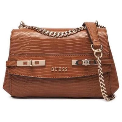 GUESS schoudertas handtas Melinda Top Handle Flap Bag Cognac bruine