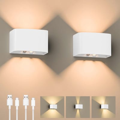 Wandlamp met Bewegingssensor en Oplaadbare LED, 2 Stuks Draadloze Wandlampen, Warm Wit Licht, Instelbare Stralingshoek