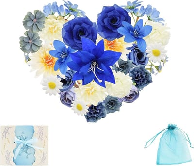 40 stuks kunstbloemkoppen voor decoraties, mini bloemen voor bruidsboeket, wanddecoratie en feestversiering (Marineblauw)