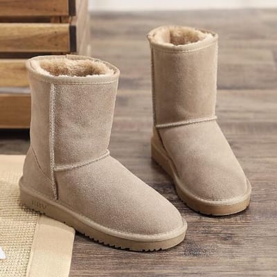 Sneeuwlaarzen Dames 'S Middletube Leer Warm En Anti-Slip Bont Geïntegreerd Pluche Verdikt Dames Katoenen Schoenen Kwaliteit Dames 'Sboots 40 kaki