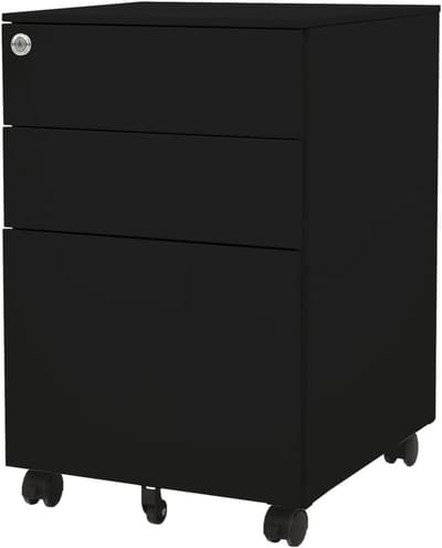 Ladeblok Bureau - Mobiel Kastje - Documenten Opbergen - Met Hangmappenstang - 39x45x60cm - Zwart