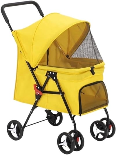 Huisdier Kinderwagen - Hondenbuggy Kattenwagen - Reizen Met Huisdier - Opvouwbaar Lichtgewicht Frame - 57x46x88 cm - Geel