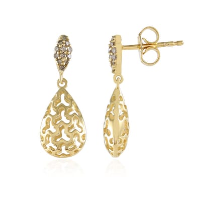 Cavill - Vergulde 925 Sterling Zilver Oorbellen - 24 I2 Champagne Diamanten 0 108 ct - Druppelvorm Elegante Damesoorbellen Luxe Afrikaans