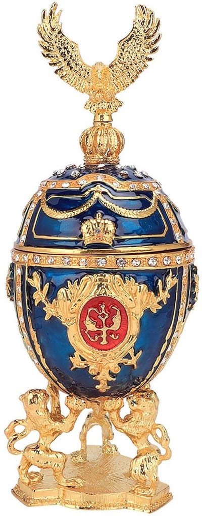 Handgeschilderde Faberge-ei - Decoratieve juwelendoos - Glanzend goud - Snuisterijdoosje - Uniek cadeau voor dames - Woondecoratie