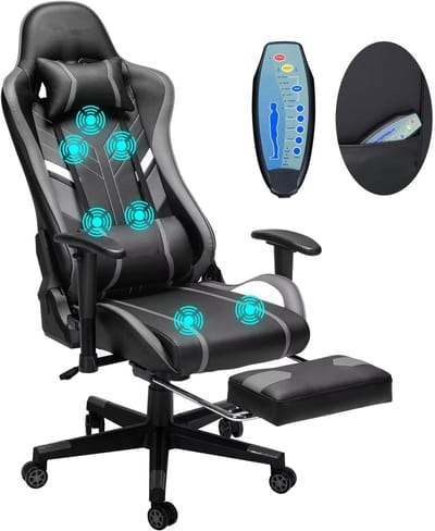 M-Goods - Massage Gaming Stoel Ergonomisch – Bureaustoel met Voetsteun, 175° Verstelbaar, Massagefunctie & Lendensteun – Zwart