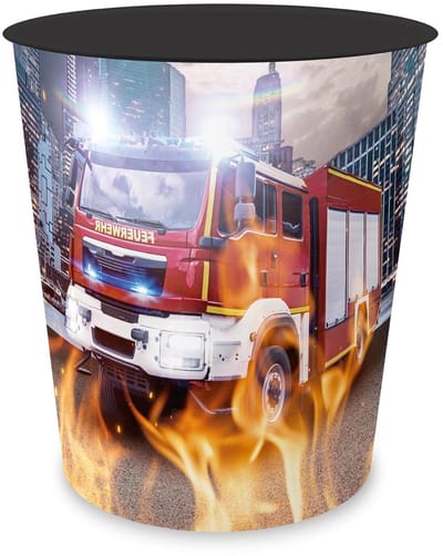 itenga Prullenbak voor kinderen met motief - rond ca. 11 liter - prullenbak voor kinderkamer - stevige kunststof (motief brandweer)