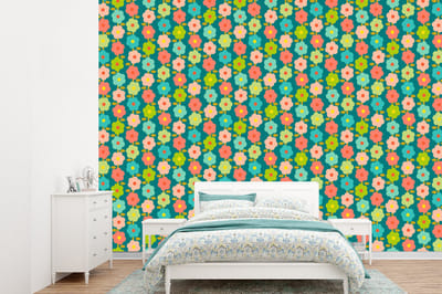 Behang - Fotobehang Patroon - Bloemen - Retro - Jaren 70 - Breedte 360 cm x hoogte 260 cm