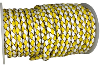 Gevlochten Leren Koord Rond, 5 m x 5 mm - Rond Gevlochten Lederen Koord, Voor Halskettingen, Armbanden, Sieraden, Knutselkralen en Veters (Wit & Geel)