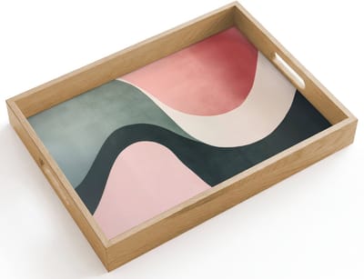Dienblad hout 40x30 cm - Schootdienblad - Abstract - Golven - Sierlijk - Roze - Borrelplank rechthoek - Plateau dienbladen