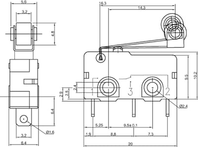 Snap-Action Switch with 16.3mm Roller Lever: 3-Pin, SPDT, 5A Pololu 1404