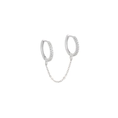 Jobo By JET - The only one earring - Silver - 2 in 1 oorbelletjes met kettinkje - Zilverkleurig oorbel - Per stuk