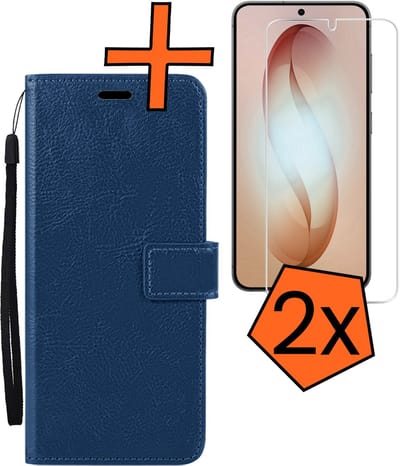 Hoes - Met 2x Screenprotector - Geschikt voor Samsung Galaxy S26 - Luxe Pasjeshouder - Bookcase Portemonee - Flip Case - Kunstleer Book Case - Flipcase Hoes - Book Cover - Walletcase - PortemonneeHoes - Donkerblauw