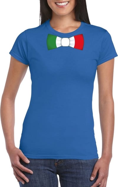 Blauw t-shirt met Italiaanse vlag strikje dames - Italie supporter S