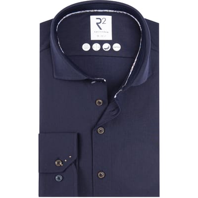 R2 Herringbone Technical Knitted Lange Mouw Overhemden Donkerblauw 130.wsp.005