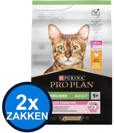2x Pro Plan - Adult Sterilised Delicate Digestion Kip - Kattenvoer Droogvoer - 3 kg