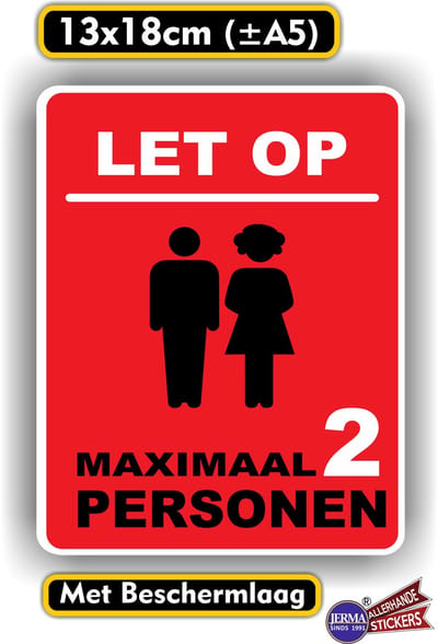 Jerma - Sticker - Maximaal 2 personen in deze ruimte – 14 x 18 cm - vinyl - zelfklevend