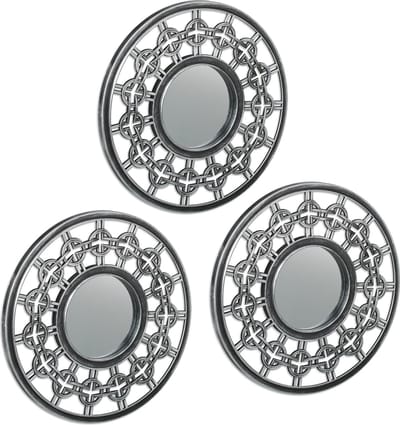 spiegel set van 3 - rond - Ø 25 cm - wandspiegel ornamenten - zilver-grijs
