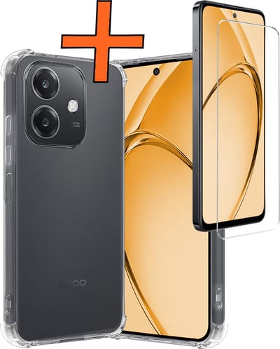 Hoes - Met Screenprotector - Geschikt voor OPPO A40 - Sterk & Shockproof - Siliconen Case - Back Cover - Telefoon Hoes - Shock Proof - Transparant