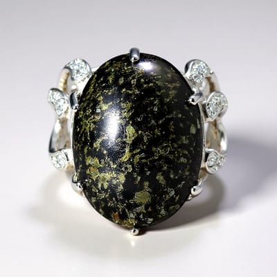 Cavill - Zilveren Ring met Luipaard Opaal 22,53 ct en Witte Topaas 0,45 ct - 925 Sterling Zilver - Luxe Elegante Ovale Cabochon Ring Dames