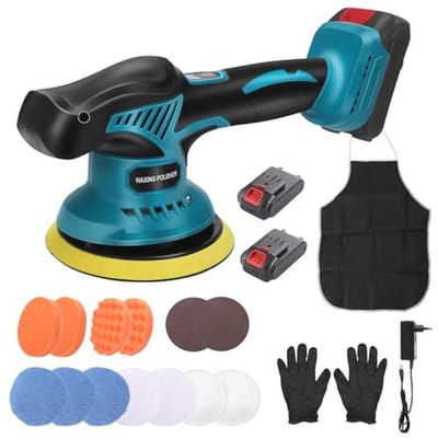 Accu polijstmachine 21V - Excentrische polijstmachine met 2 accu's en 8 snelheden voor perfect polijsten