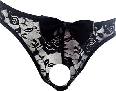 BamBella ® - Slip - maat Onesize S/M - zwart Sexy erotische heren onderbroek mannen kant stof strik