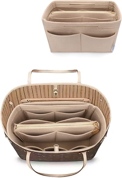 Famanu - Tasorganizer, vilt, inzetstuk met rits, voor draagtas, Beige, Medium