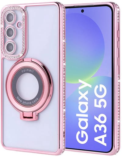 Hoesje met ringhouder geschikt voor samsung galaxy A36 met diamant glitters - Arara backcover - Rosegoud