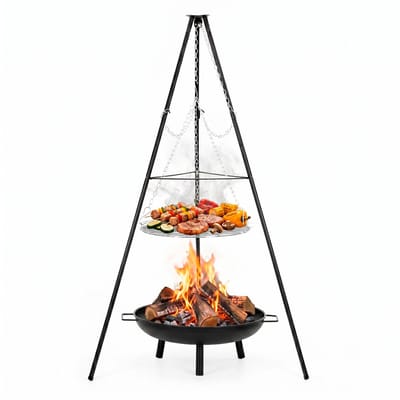 Springos BBQ Tripod - Driepoot -Inclusief Pot - Inclusief Rooster - Inclusief Vis Rookplankjes - Inclusief Vuurschaal - 51 x 152 cm