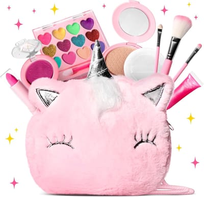 BOTC Echte make-up set - voor meisjes met een pluizig Tasje - Echte, niet-giftige, afwasbare Make-up speelgoedset - Eenhoorn