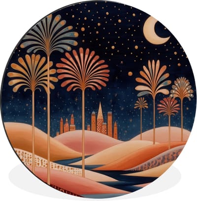 WallCircle - Wandcirkel - Muurcirkel - Sterrenhemel - Palmen - Rivier - Aluminium - Dibond - 30x30 cm - Binnen en Buiten